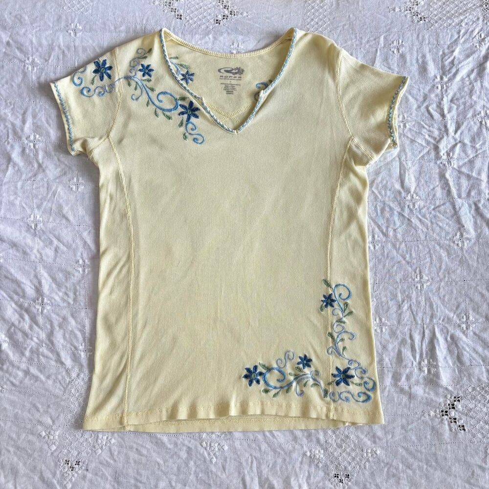 Roper Women's Yellow and Cream Shirt
